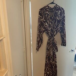 Fashion Nova Brown and Cream Long Sleeve Dress